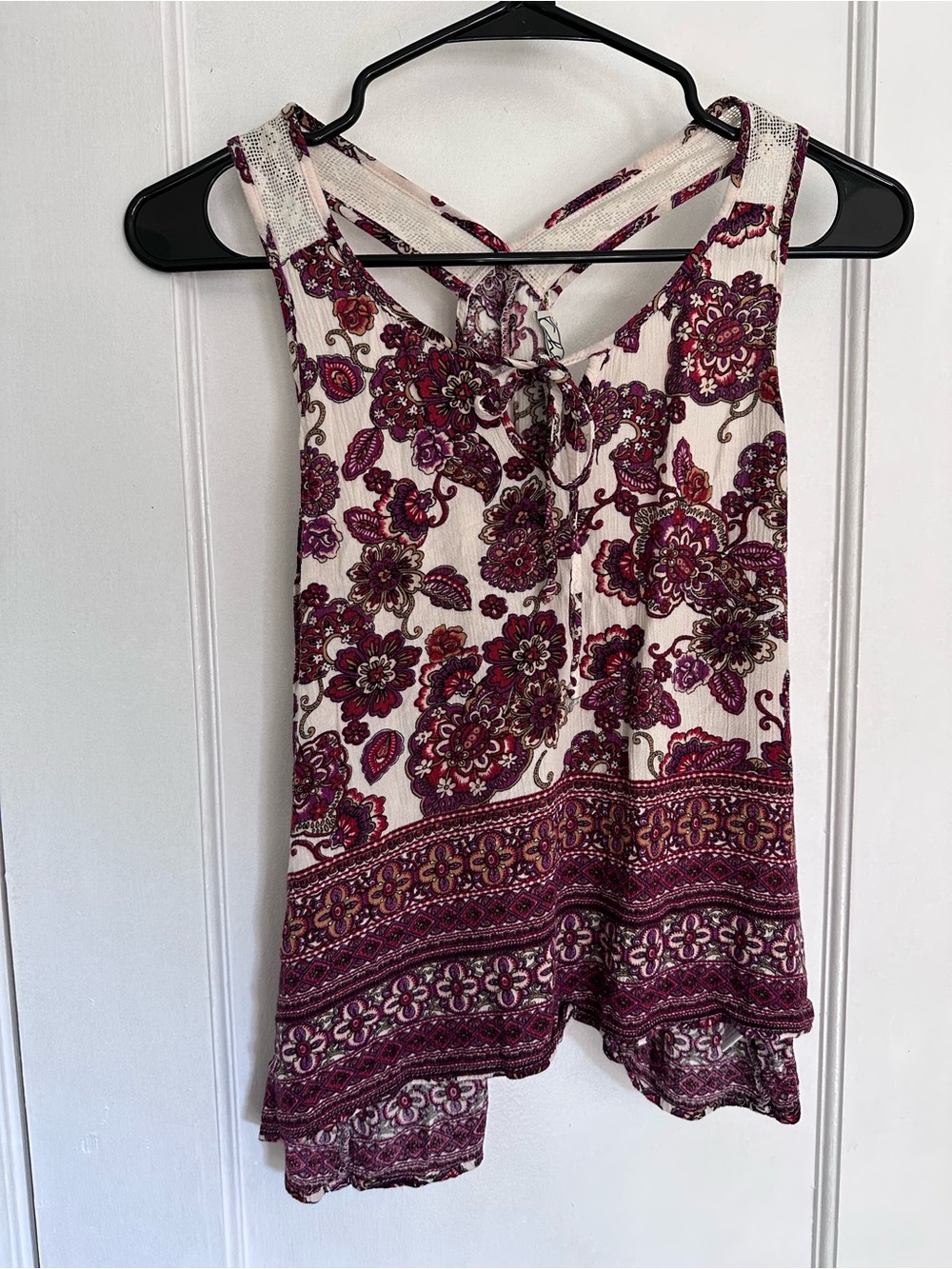 Chloe K Cream Tank Top with Plum Floral Print